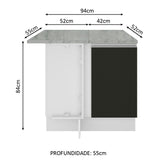 Gabinete Bajo de Esquina de Cocina con 1 Puerta Glamy Blanco/Negro