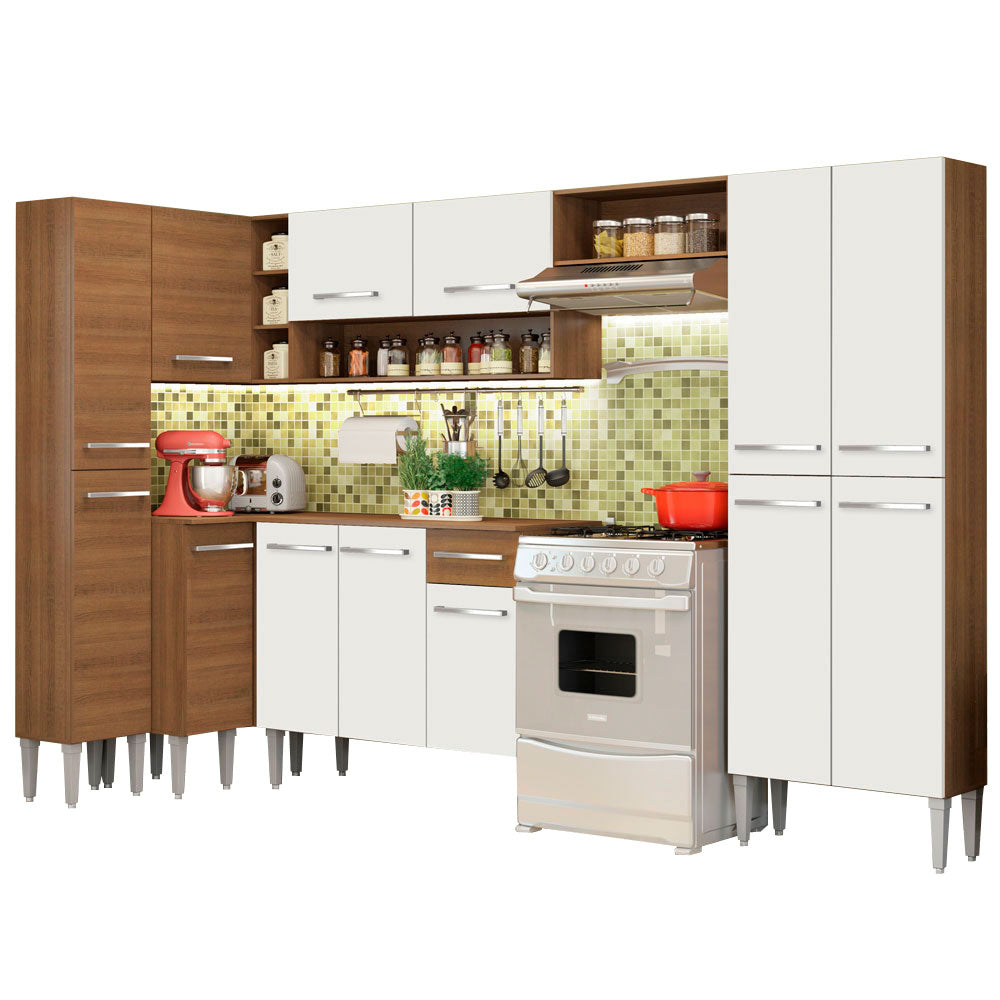 Cocina Integral Esquinera 385cm Marrón/Branco Emilly Love 01