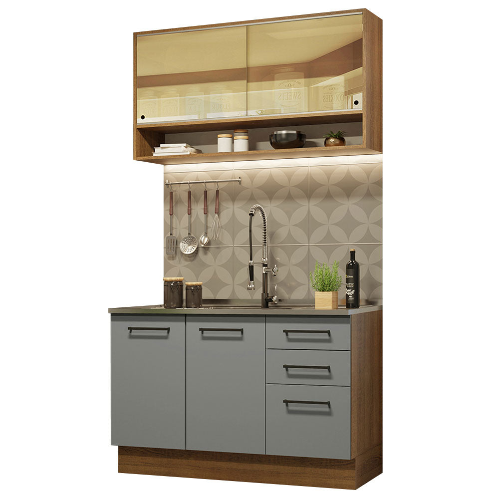 Cocina Compacta 120cm Marrón/Gris Agata 02