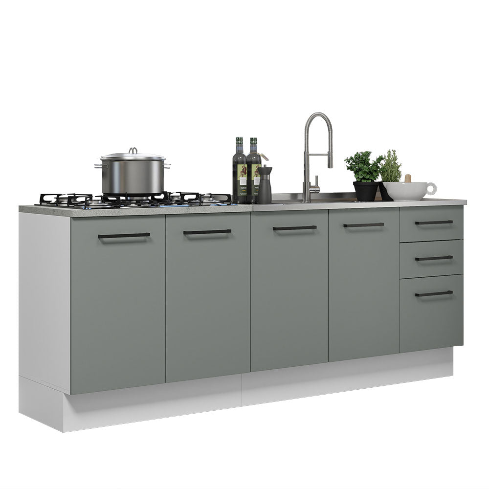 Kit con 2 Muebles de Cocina 3 Cajones y 4 Puertas (Sin Encimera Ni Lavadero) Blanco/Gris Agata 01