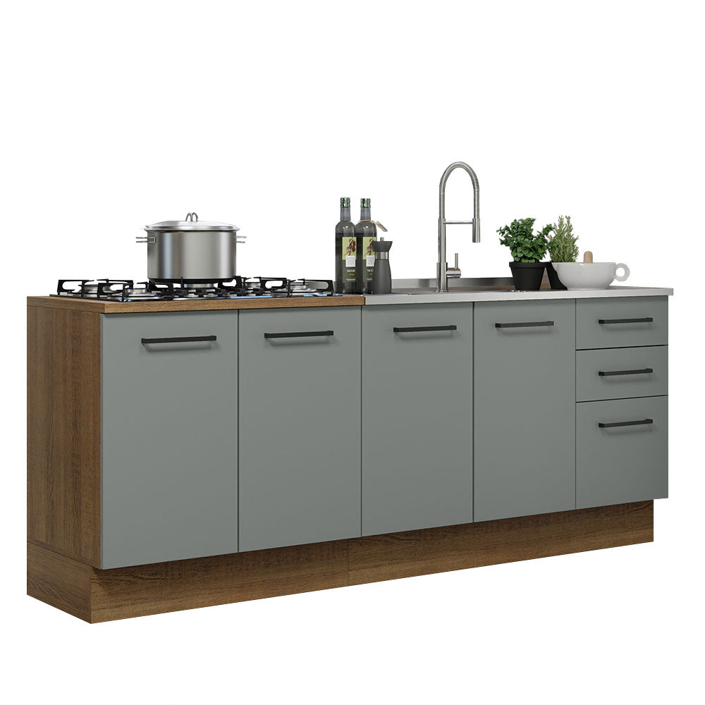 Kit con 2 Muebles de Cocina 3 Cajones y 4 Puertas (Sin Encimera Ni Lavadero) Marrón/Gris Agata 01