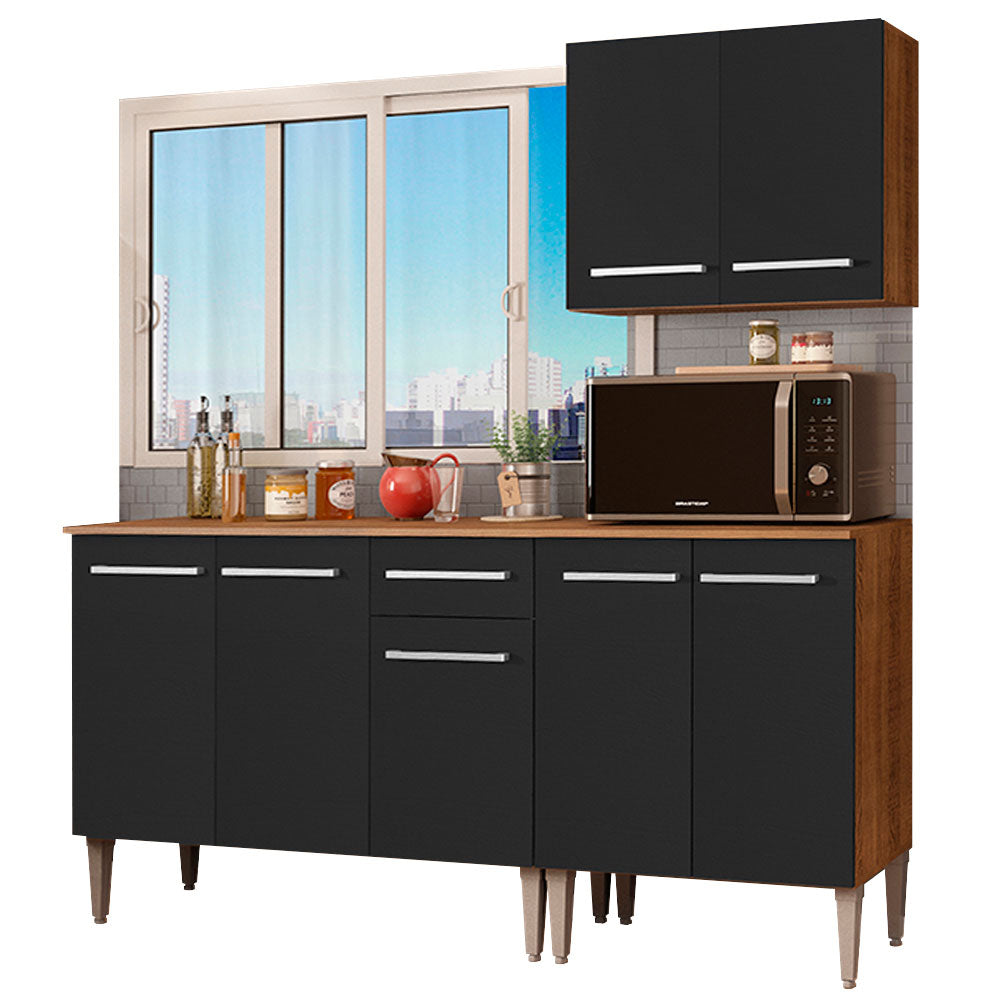 Cocina Compacta 169cm Marrón/Negro Emilly Free 01