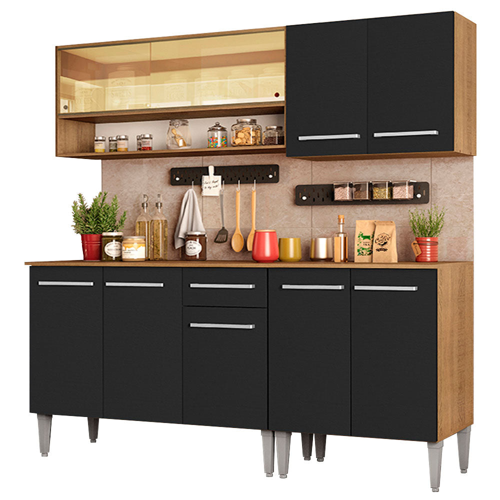 Cocina Compacta 169cm Marrón/Negro Emilly Dance 07