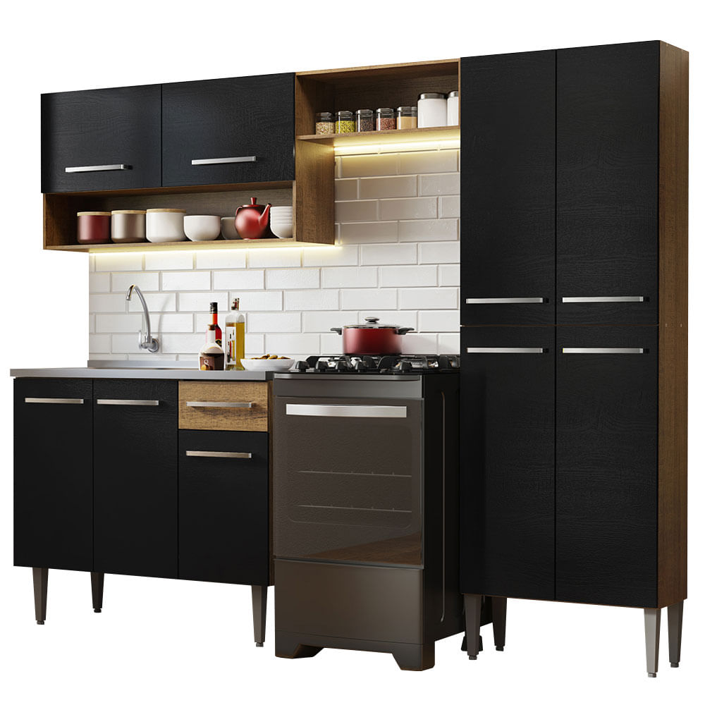 Cocina Integral 229cm con Lavadero Marrón/Negro Emilly 10