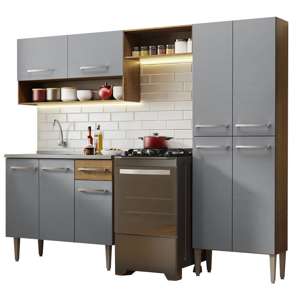 Cocina Integral 229cm con Lavadero Marrón/Gris Emilly 10
