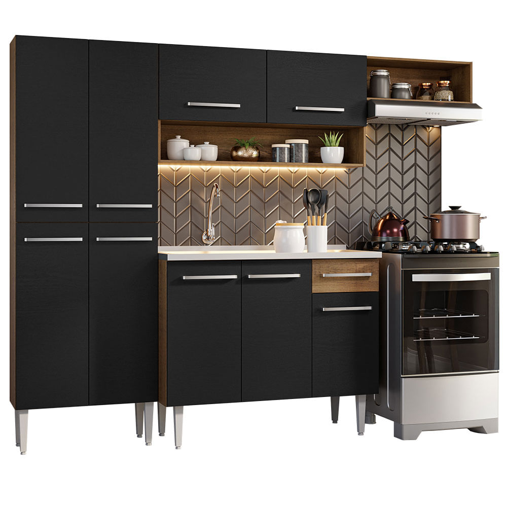 Cocina Integral 229cm con Lavadero Marrón/Negro Emilly 12