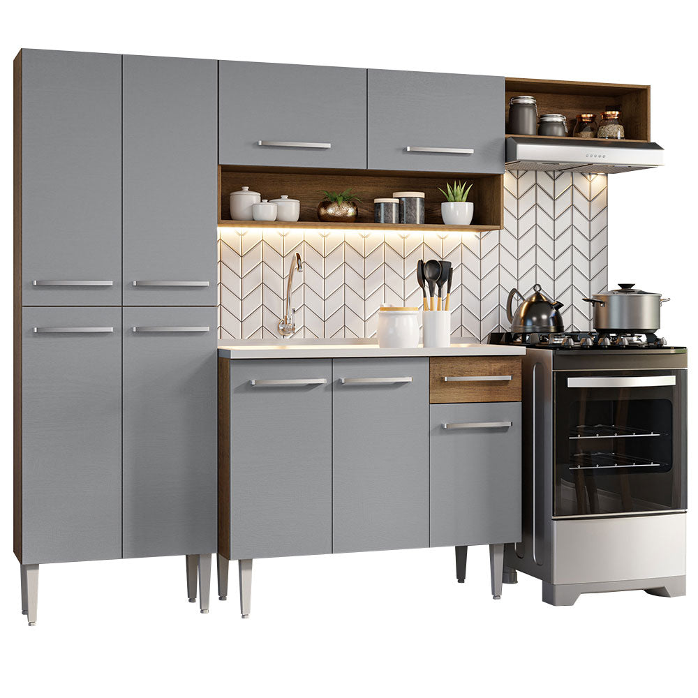 Cocina Integral 229cm con Lavadero Marrón/Gris Emilly 12