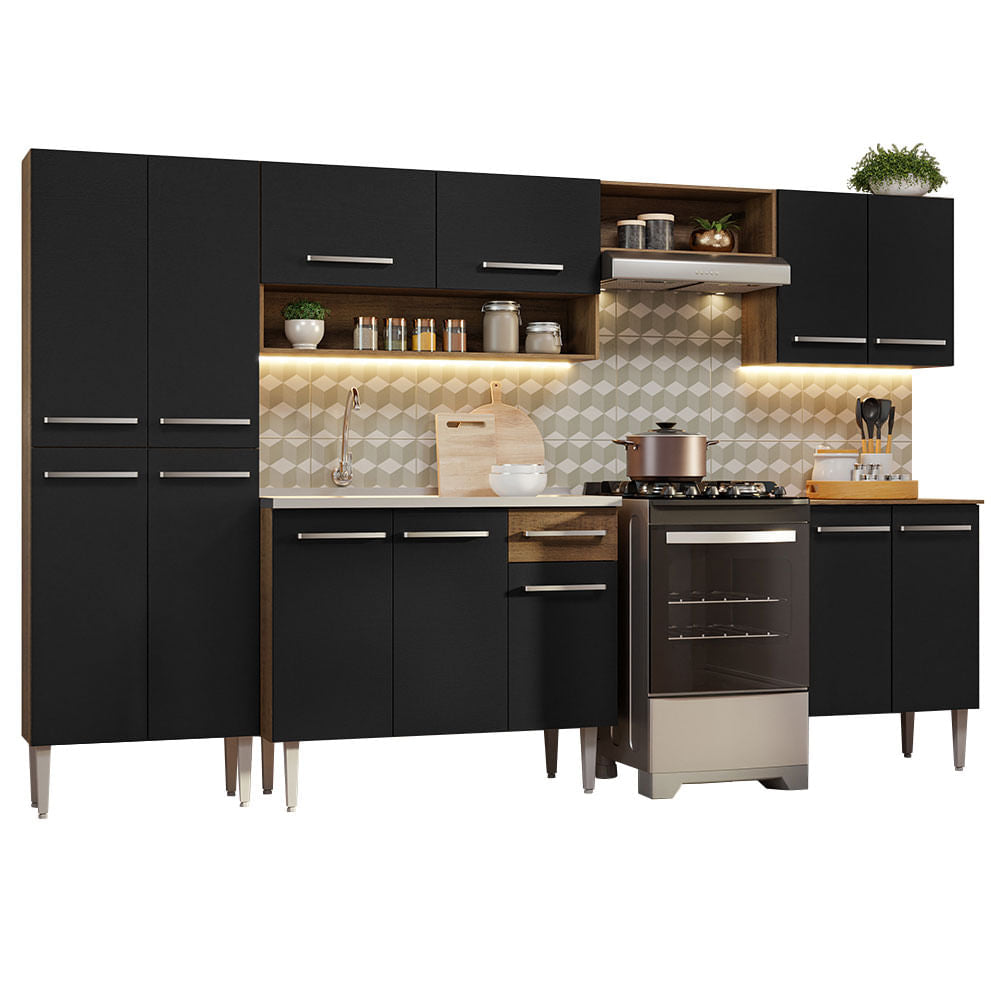 Cocina Integral 293cm con Lavadero Marrón/Negro Emilly 08
