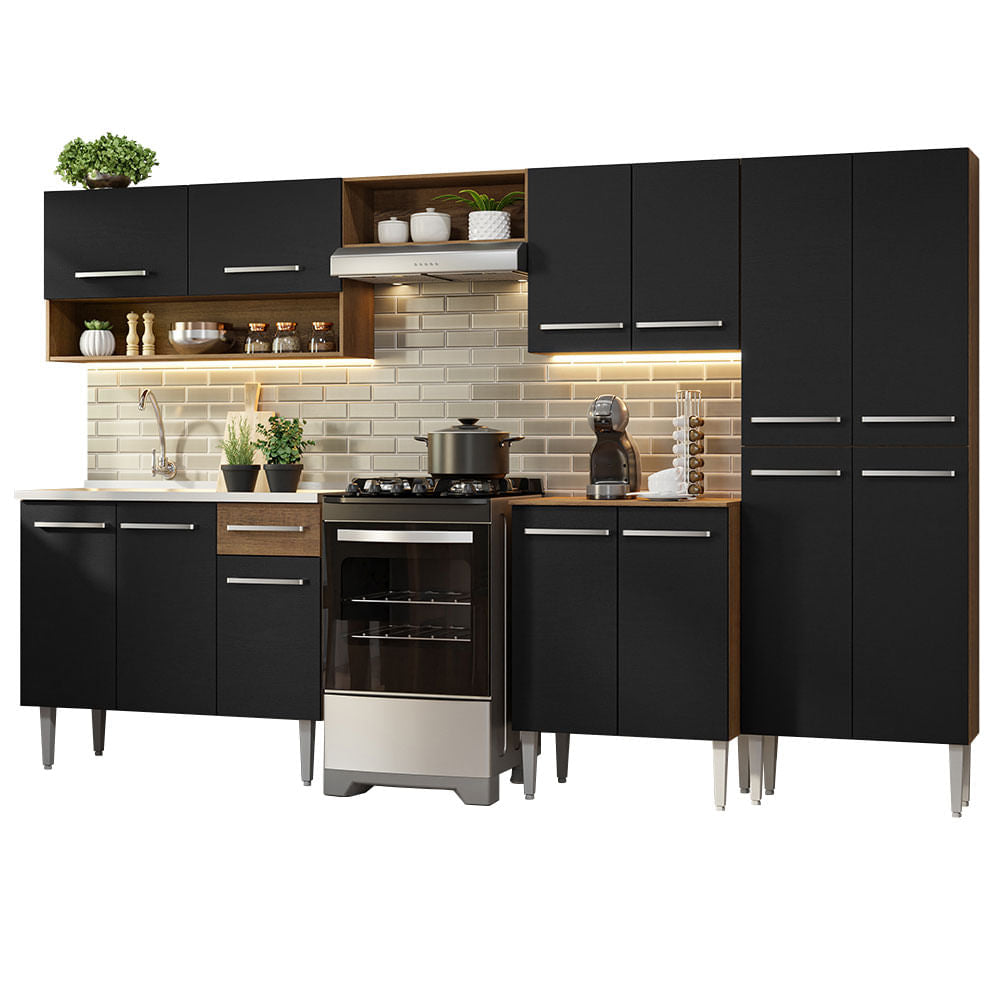 Cocina Integral 293cm con Lavadero Marrón/Negro Emilly 09