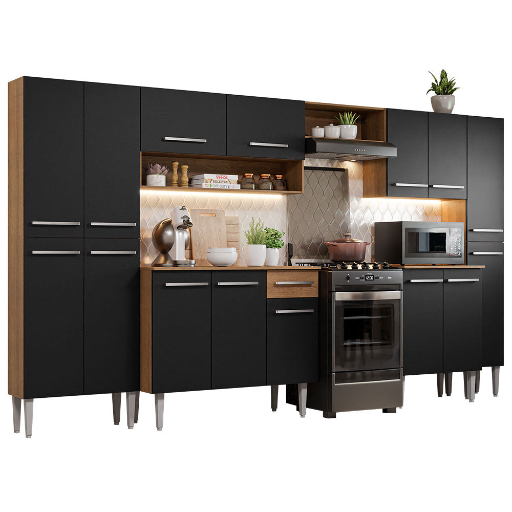 Cocina Integral 325cm Negro/Marrón Emilly Joy