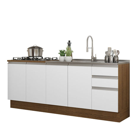Kit con 2 Muebles de Cocina 4 Puertas y 3 Cajones (Sin Tablero Ni Fregadero) Marrón/Blanco Glamy Madesa 06