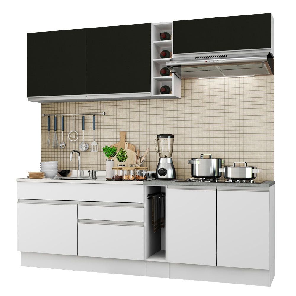 Cocina Integral 220cm Blanco/Negro Parma 03