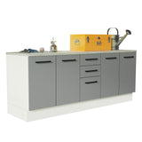 Kit con 2 Gabinetes Bajos 4 Puertas 3 Cajones Blanco/Gris Agata