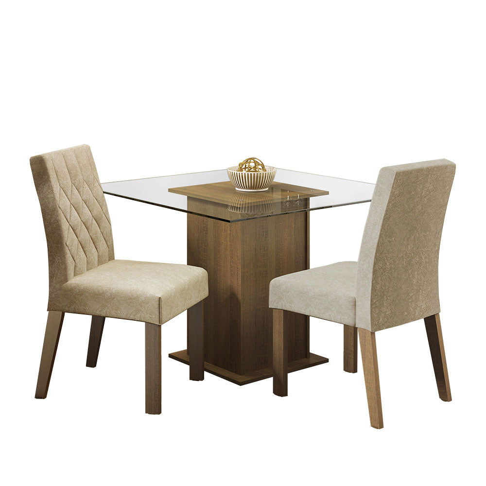 Juego de Comedor Mesa con Encimera de Vidrio 2 Sillas Marrón/Imperial Ciça
