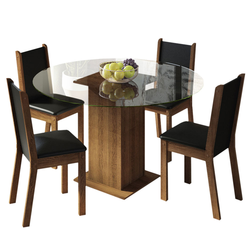 Juego de Comedor Encimera de Vidrio Circular 4 Sillas Marrón/Negro/Negro Madu