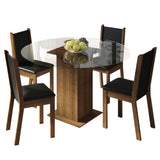 Juego de Comedor Encimera de Vidrio Circular 4 Sillas Marrón/Negro/Negro Madu