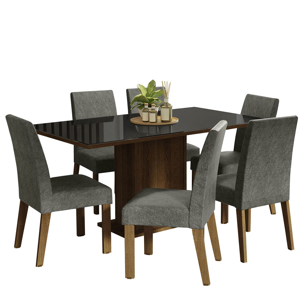 Juego de Comedor con Mesa con Encimera y 6 Sillas Marrón/Negro/Silver Alexis