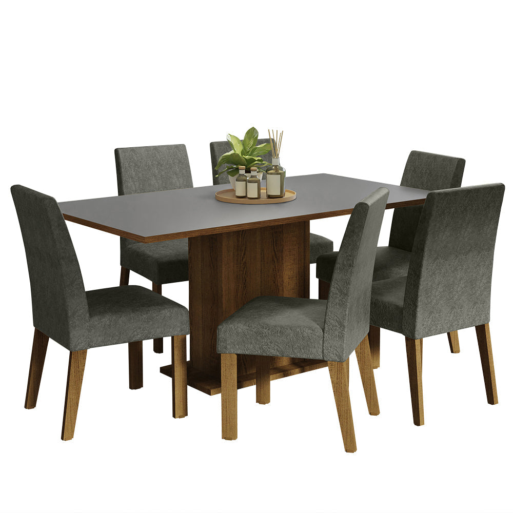 Juego de Comedor con Mesa con Encimera y 6 Sillas Marrón/Gris/Silver Renata