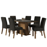 Juego de Comedor Mesa con Encimera de Vidrio 6 Sillas Marrón/Negro/Oxford Stéfani