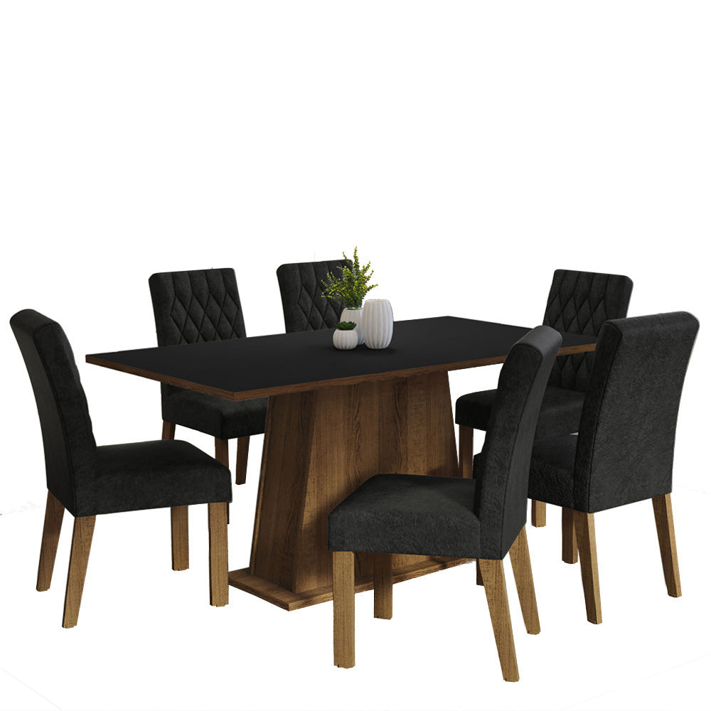 Juego de Comedor Mesa con Encimera de Madera 6 Sillas Marrón/Negro/Oxford Britney