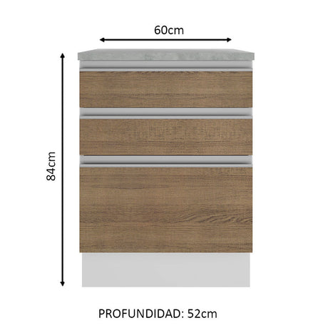 Mueble de Cocina Madesa Glamy 60 cm 3 Cajones Blanco/Marrón