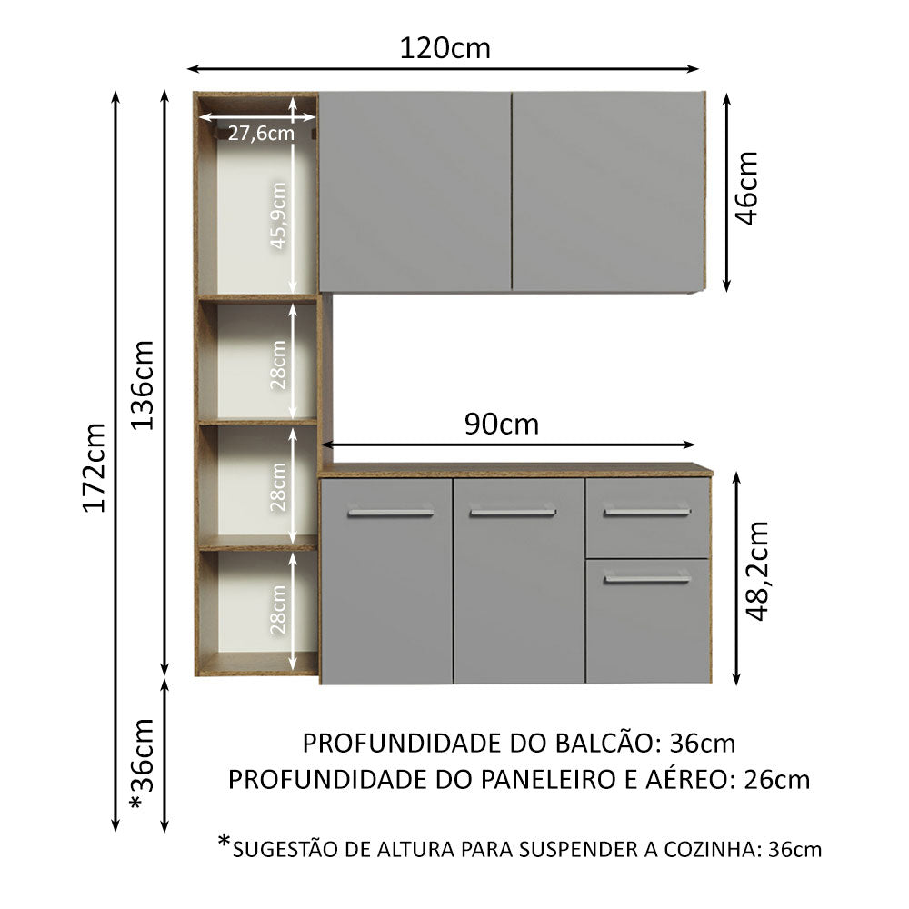 Cocina Integral 120cm Marrón/Gris Easy