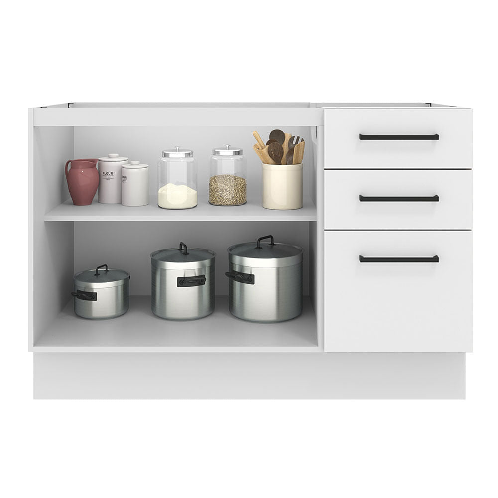 Mueble de Cocina para Lavadero 120 x 60 cm 2 Puertas y 3 Cajones (Sin Encimera) Blanco Agata
