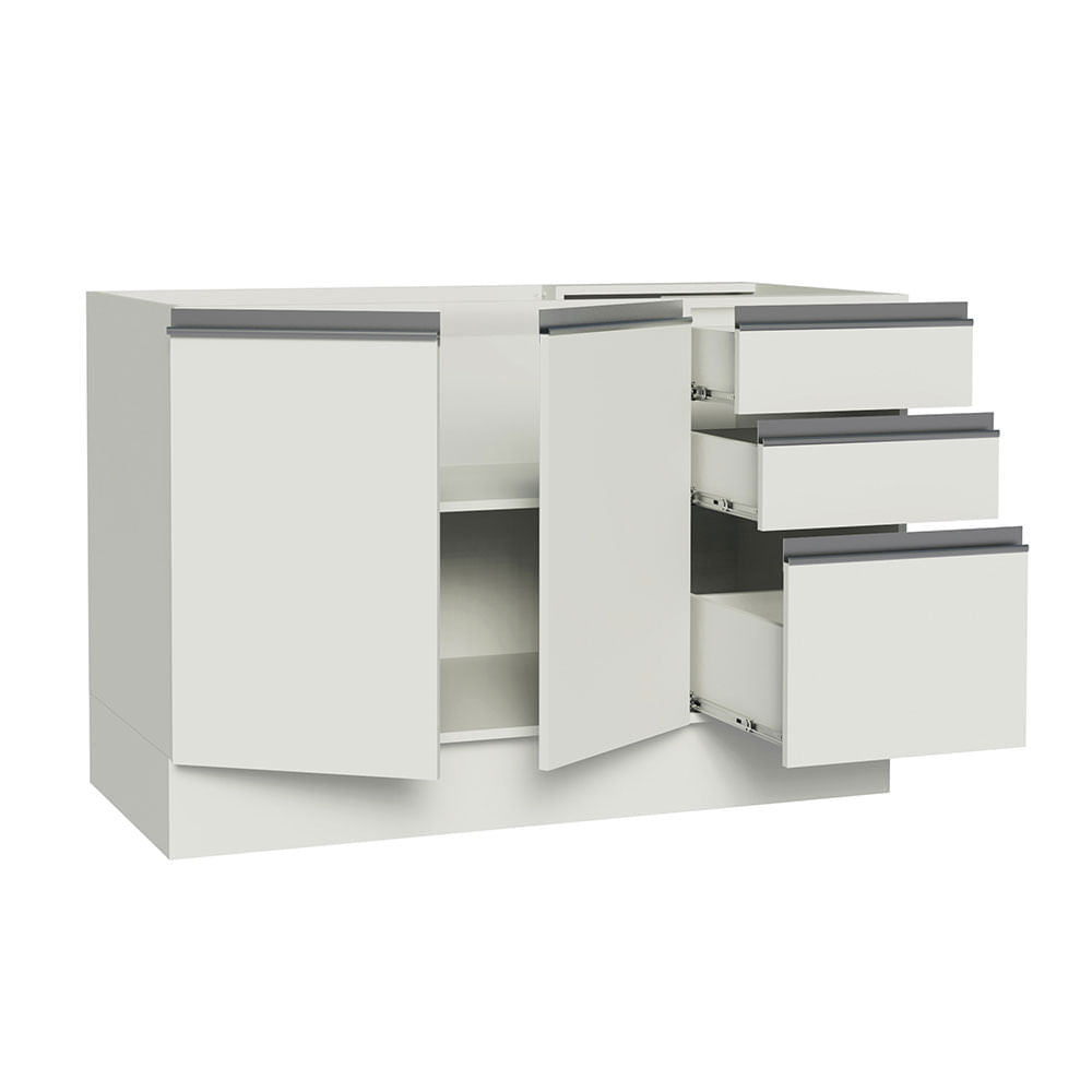 Gabinete Bajo para Lavadero 120 x 60 cm 2 Puertas y 3 Cajones (Sin Encimera) Glamy Blanco