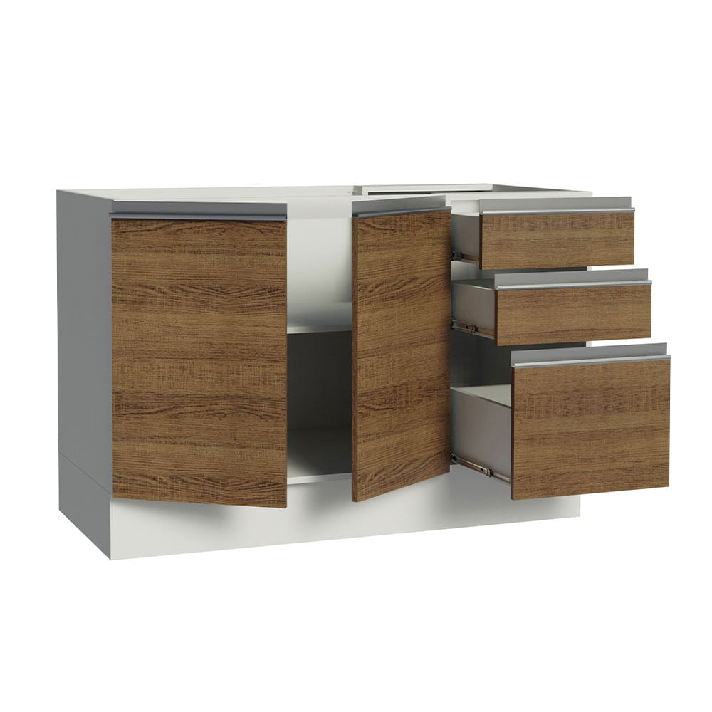 Gabinete Bajo  para Lavadero 120 x 60 cm 2 Puertas y 3 Cajones (Sin Encimera) Glamy Blanco/Marrón
