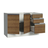 Gabinete Bajo  para Lavadero 120 x 60 cm 2 Puertas y 3 Cajones (Sin Encimera) Glamy Blanco/Marrón