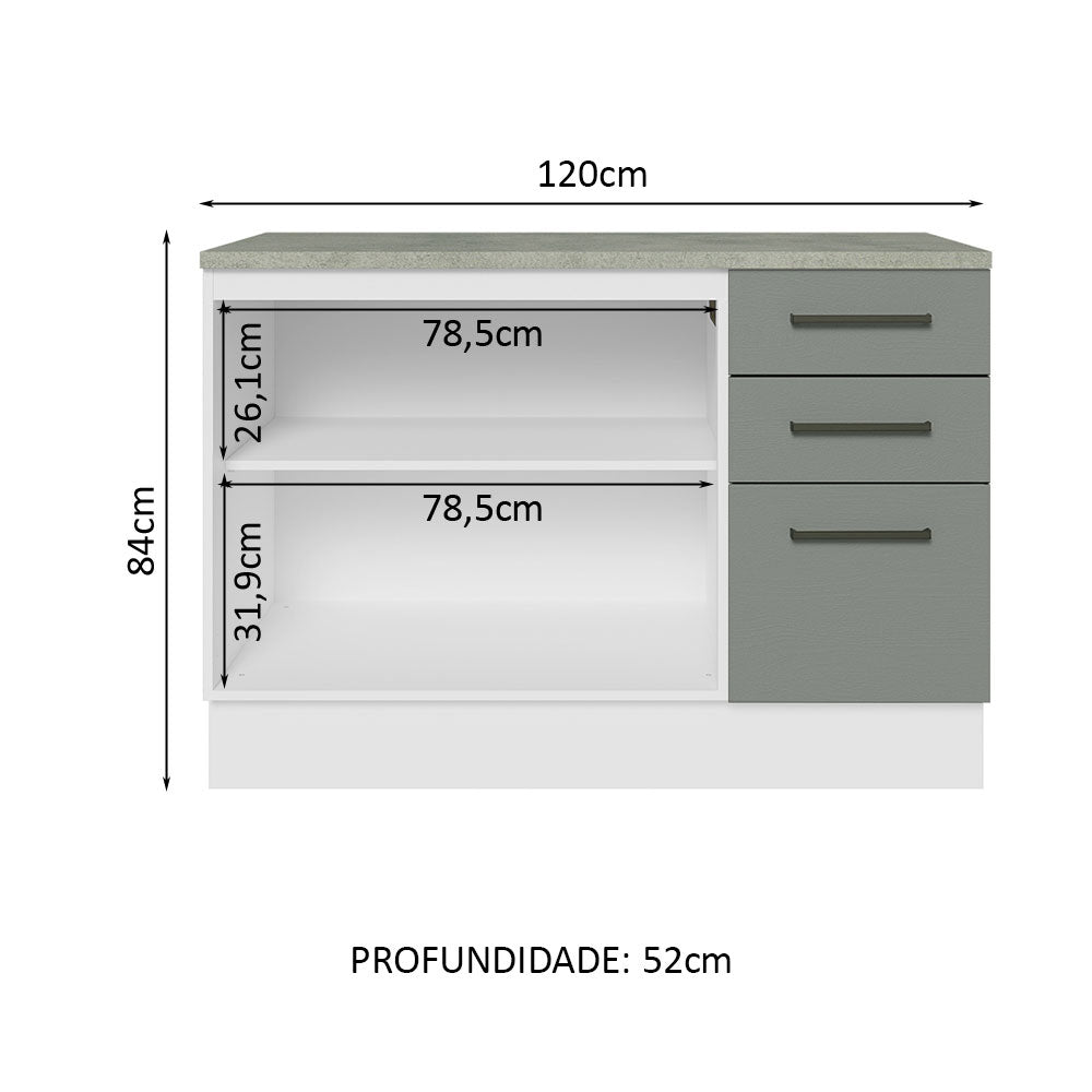 Gabinete Bajo de Tarja 120cm 2 Puertas 3 Cajones (Con Encimera y Sin Tarja) Blanco/Gris Agata