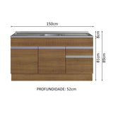 Gabinete Bajo con Tarja 150cm 2 Puertas 2 Cajones Marrón Glamy