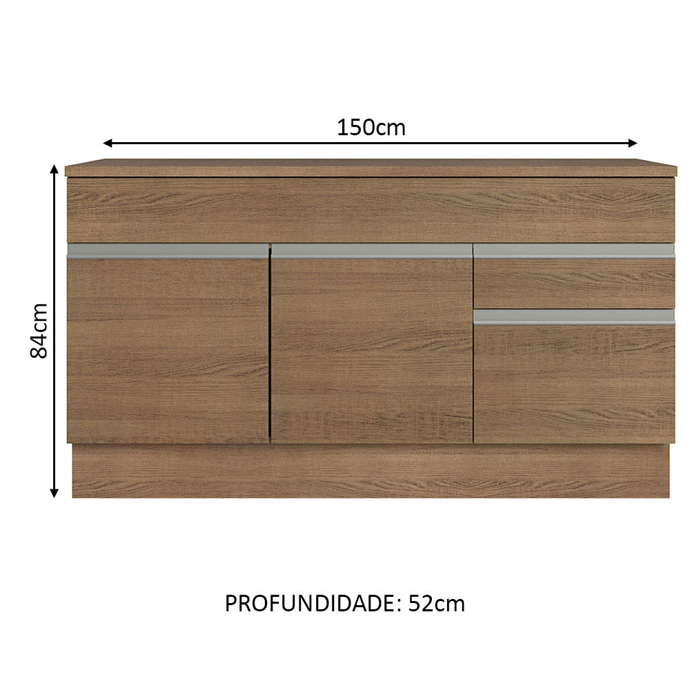 Gabinete Bajo para Lavadero 150 cm 2 Cajones 2 Puertas (Con Encimera) Glamy Marrón