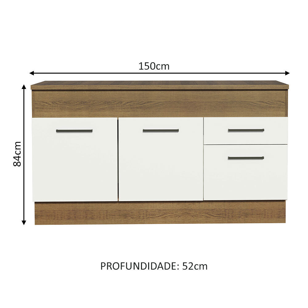 Mueble de Cocina para Lavadero 150 cm 2 Puertas y 2 Cajones (Con Encimera) Marrón/Blanco Agata