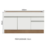 Gabinete Bajo para Lavadero 150 cm 2 Puertas y 2 Cajones (Sin Encimera ni Lavadero) Glamy Marrón/Blanco