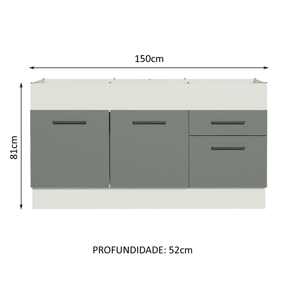 Mueble de Cocina para Tarja 150 cm 2 Puertas y 2 Cajones (Sin Encimera Ni Tarja) Blanco/Gris Agata