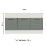 Mueble de Cocina para Tarja 150 cm 2 Puertas y 2 Cajones (Sin Encimera Ni Tarja) Blanco/Gris Agata