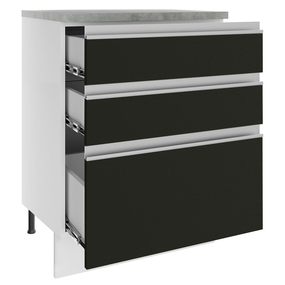 Gabinete Bajo 60 cm 3 Cajones Glamy Blanco/Negro