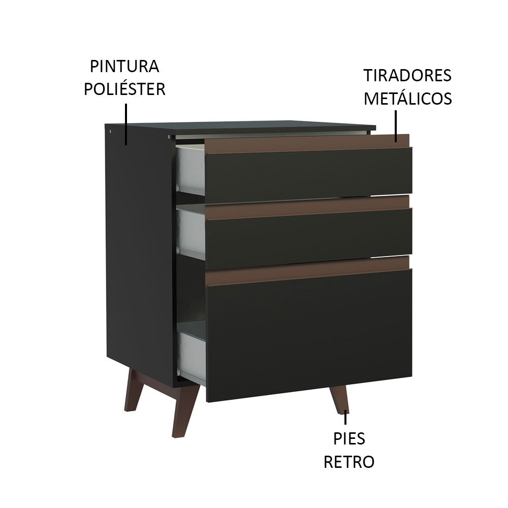Gabinete Bajo Reims 60 cm 3 Cajones Negro
