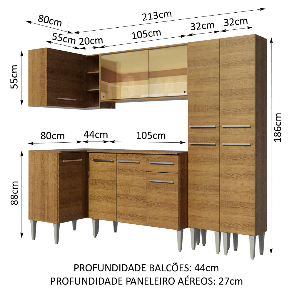 Cocina Integral Esquinera 293cm Marrón Emilly Line 06