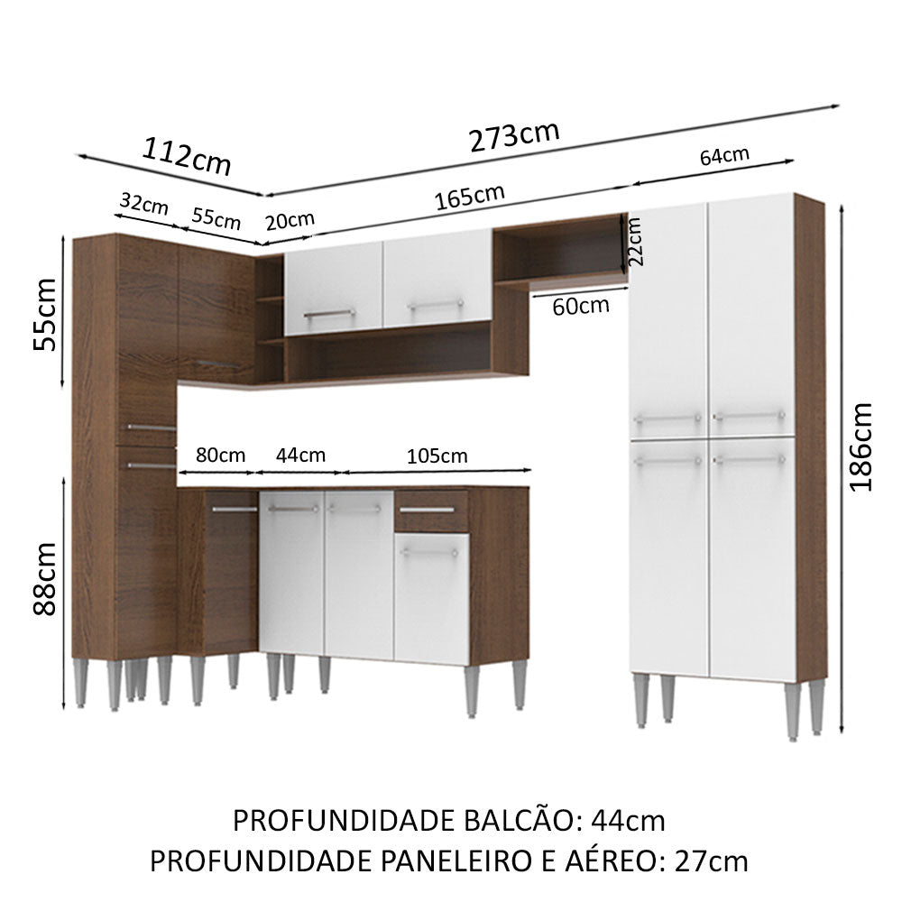 Cocina Integral Esquinera 385cm Marrón/Branco Emilly Love 01