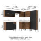 Cocina Integral Esquinera 417cm Marrón/Negro Emilly Ice 01