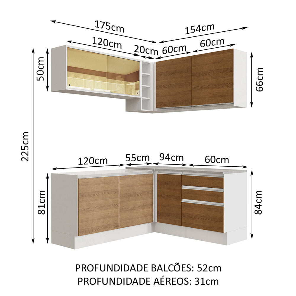 Cocina Integral Esquinera 329cm Blanco/Marrón Glamy 02