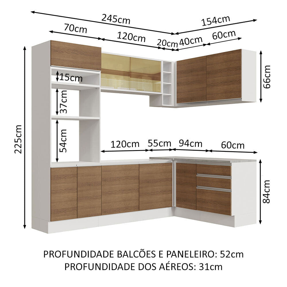 Cocina Integral Esquinera 399cm Blanco/Marrón Glamy 02