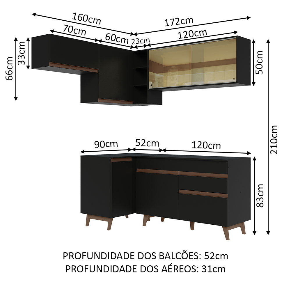 Cocina Integral Esquinera 332cm Negro Reims 03