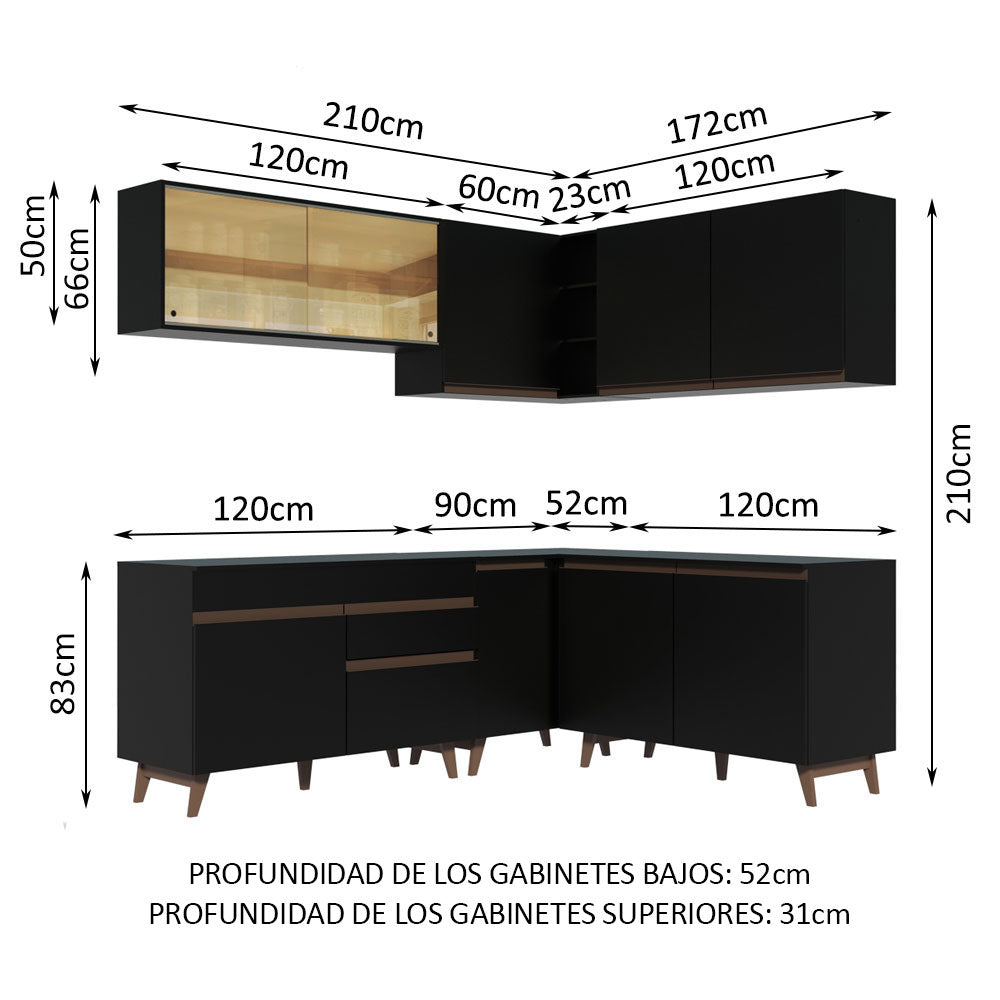 Cocina Integral Esquinera 382cm Negro Reims 01