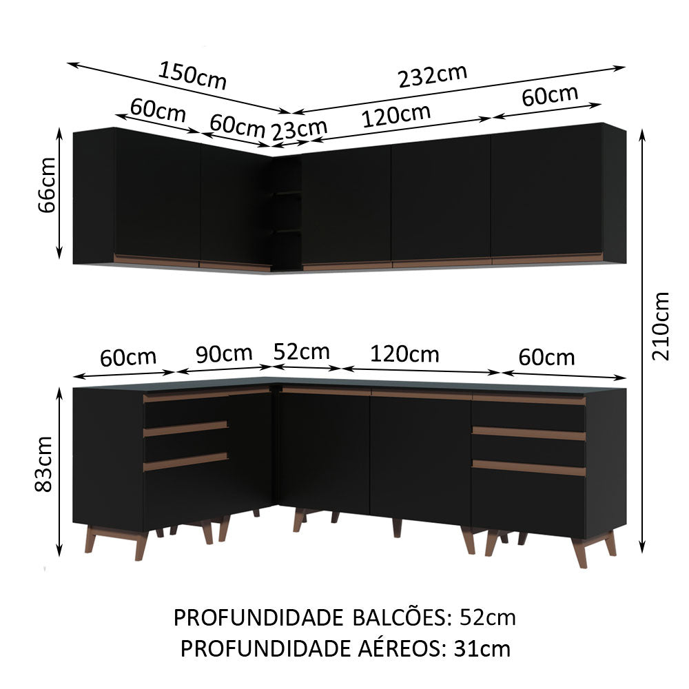 Cocina Integral Esquinera 382cm Reims Negro 02