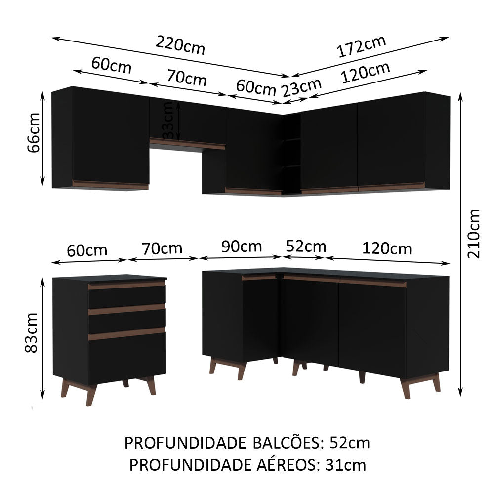 Cocina Integral Esquinera 392cm Reims Negro 01