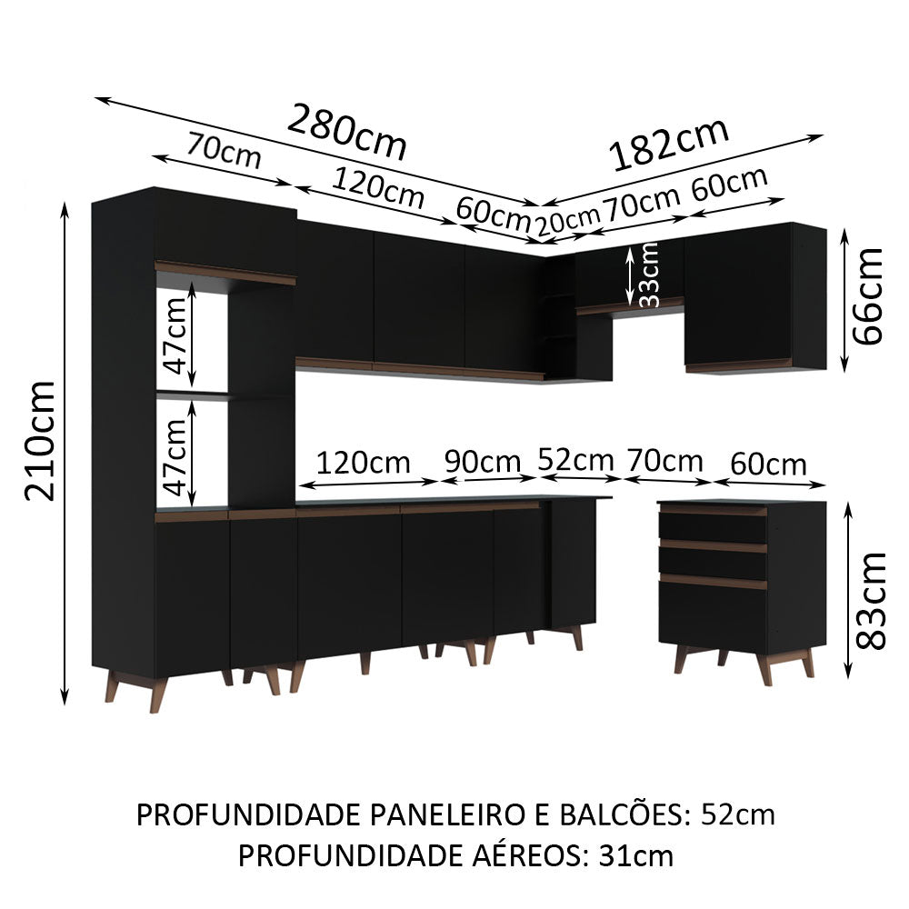 Cocina Integral Esquinera 462cm Reims Negro 02