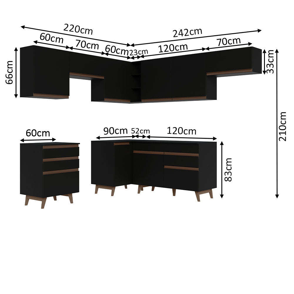 Cocina Integral Esquinera 462cm Reims Negro 03